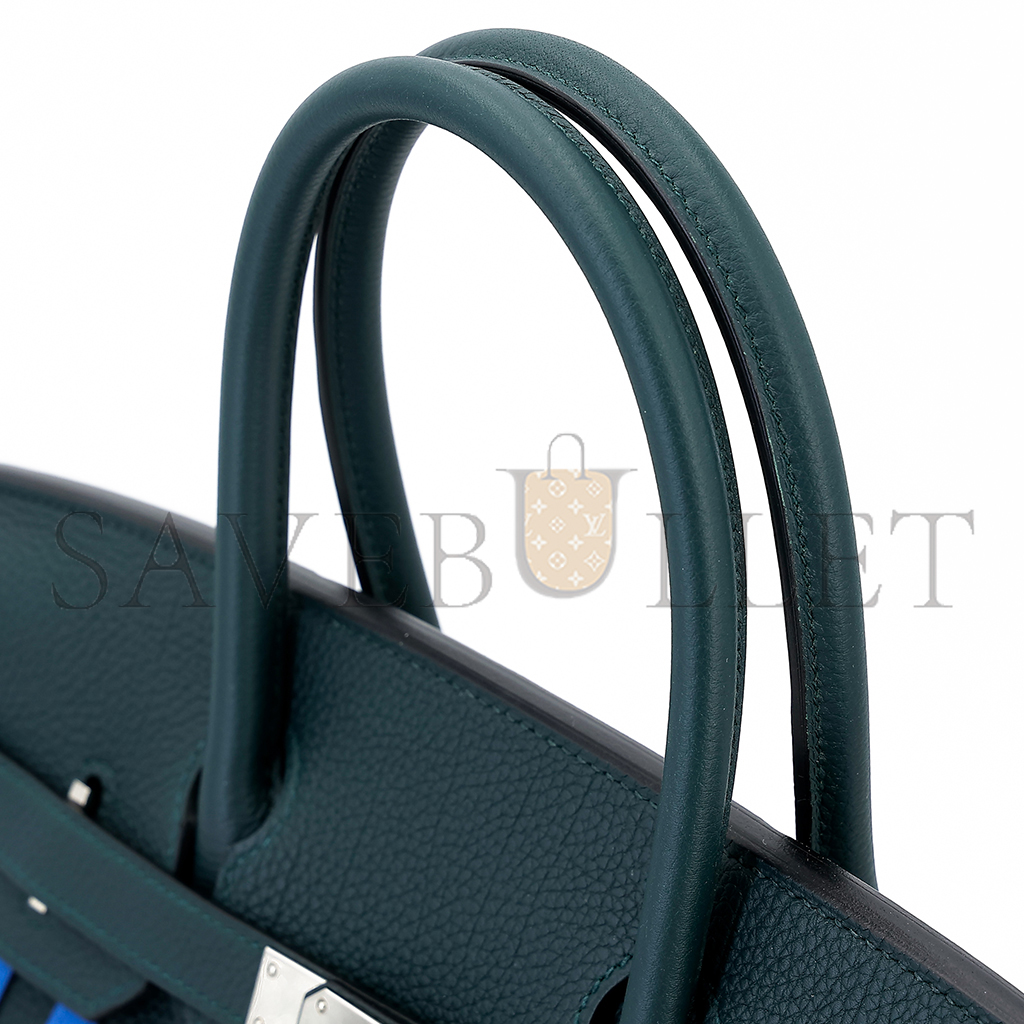 H**mes master birkin 25 togo leather cypress green and glass blue with silver buckle bag 8241275657 (25*20*13cm)